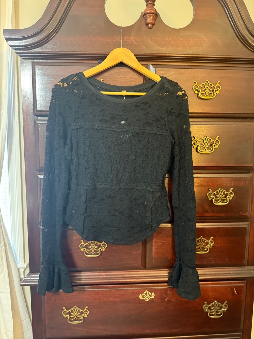 Free People Black Lace Long-Sleeve Blouse